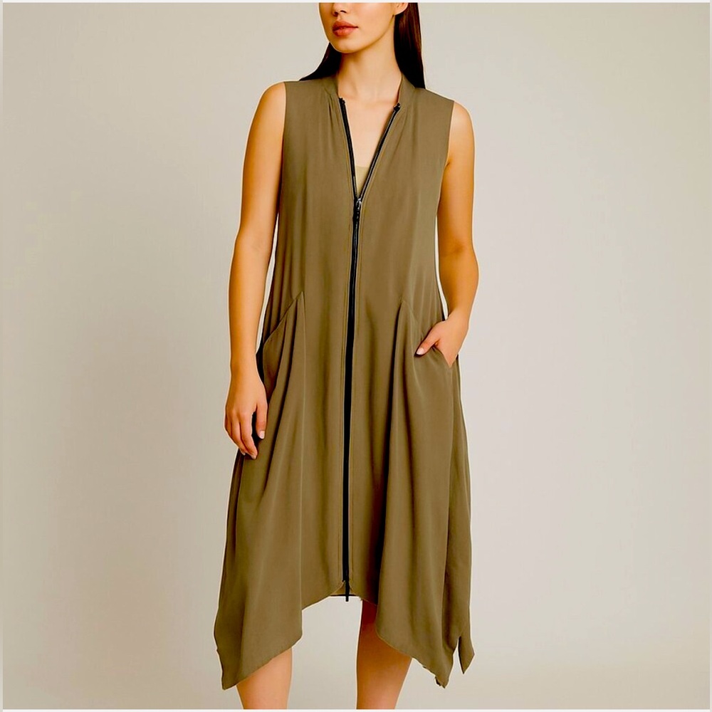 ALLSAINTS Olive Green Silk Lewis Tunic Mini Dress – Size 0